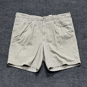 HB Shorts Mens 42 Khaki Pleated Chino 100% Cotton Zip Fly Welt Pockets Casual